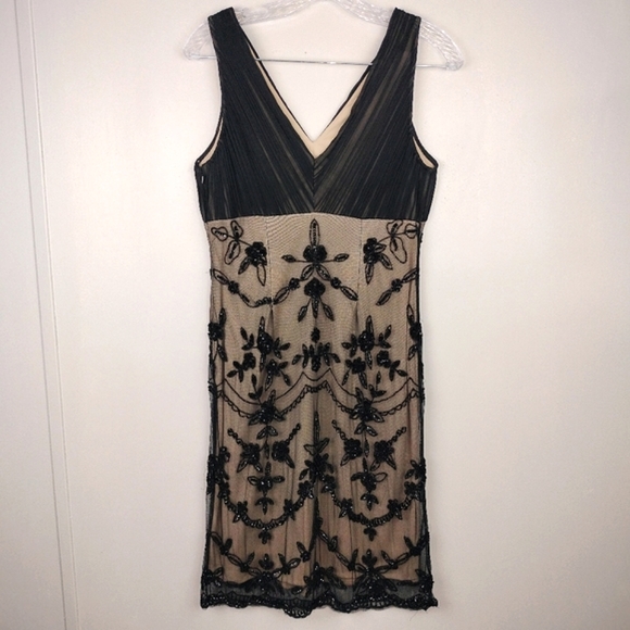 NWOT Pisarro Nights Beaded Sequin Overlay Black and Nude Dress Sz. 6 - Picture 9 of 14